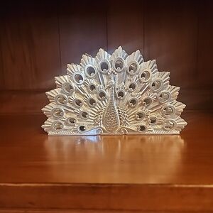 Silver Peacock Napkin Holder Or Letter Holder